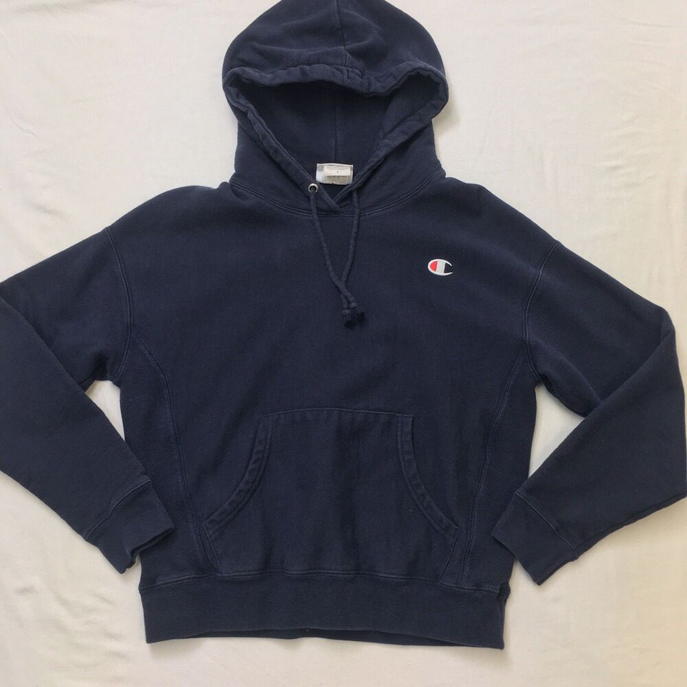 CHAMPION Reverse Weave Hoodie Youth M Dark Navy Pullover Kangaroo Vintage